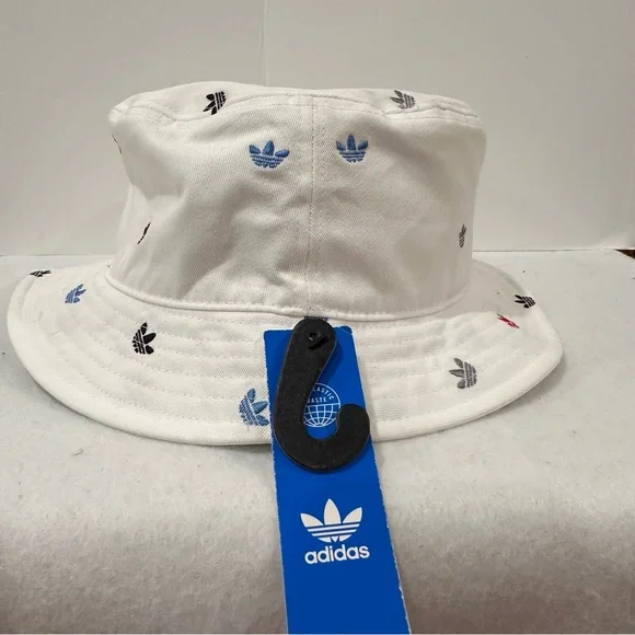 Adidas White Bucket Hat with Colorful Trefoil Embroidered Logos - Picture 5 of 8